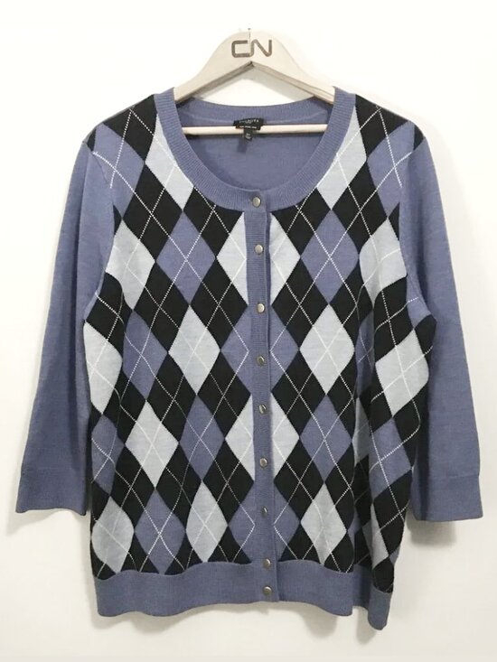 Talbots Sweaters - MERINO WOOL Blue Argyle Button Front Cardigan Sweater Plus Size 2X